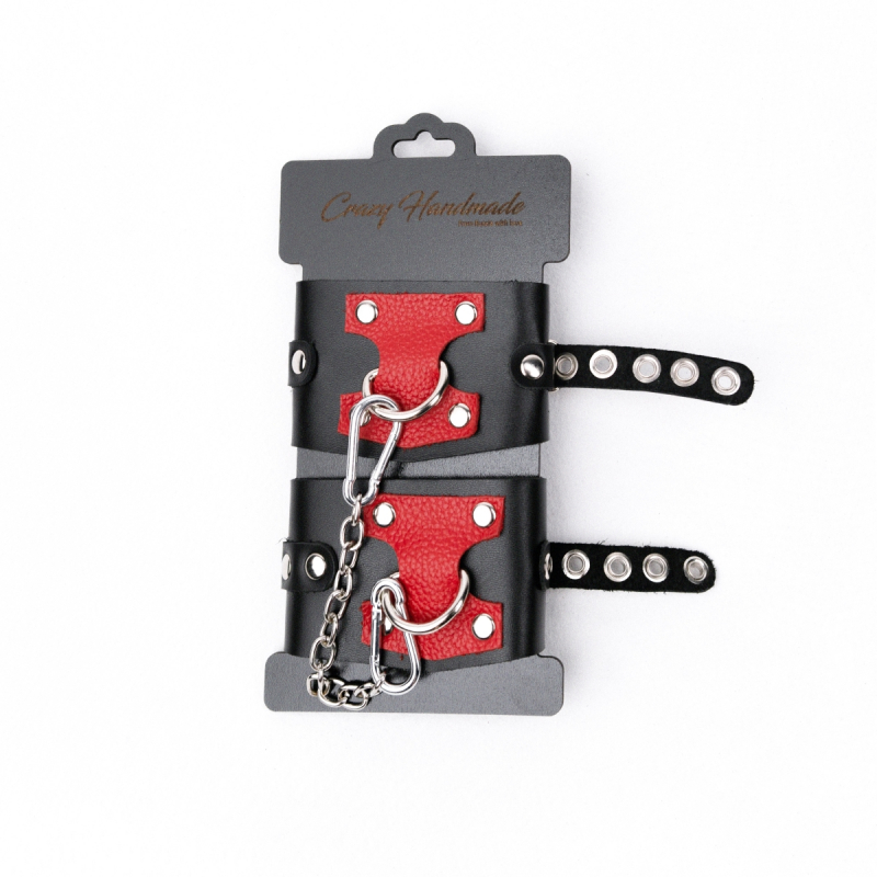 Наручники "Crazy Handmade" черно-красные, кожа 